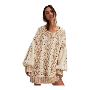 New Free People Gilded Cable Embellished Sweater size Large New With Tags